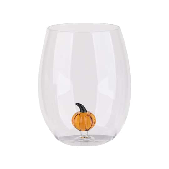 Celebrate It; 16oz. Pumpkin Icon Stemless Wine Glass by Celebrate It™; Category:Halloween Baking & Party; Image:1